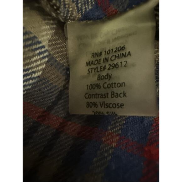 Soft Surroundings Women Blue Gray Plaid Burn Out Velvet Flannel Western Shirt M - Picture 6 of 7